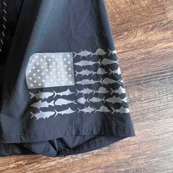 Columbia PFG Men’s Swim Trunks Black Size 36‎ USA Flag Bottle Opener 9” Inseam - Picture 3 of 7